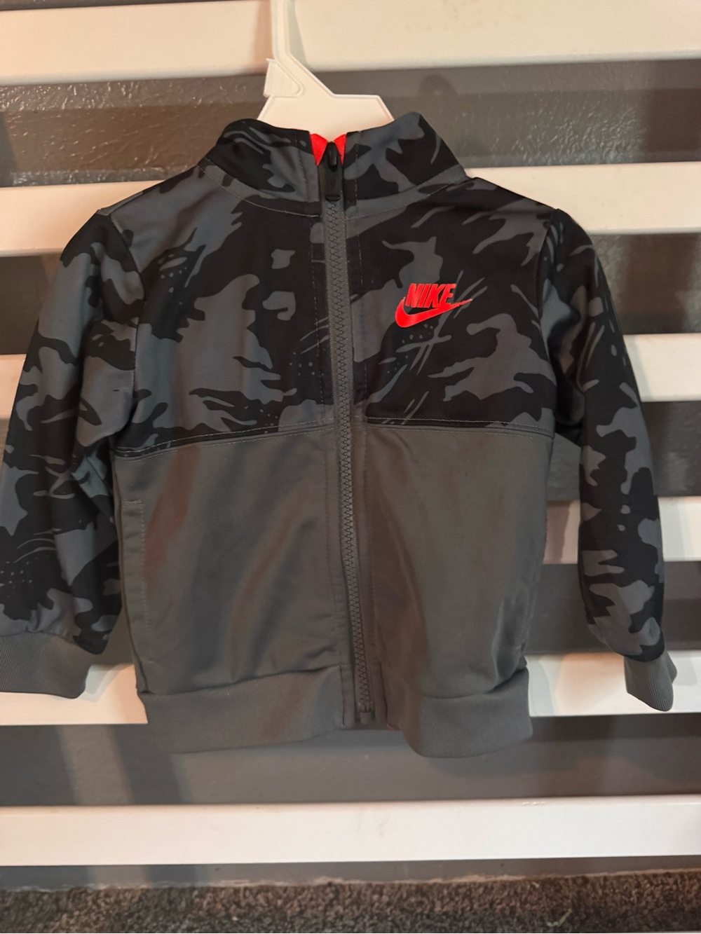 Nike Black Camo Toddler Jacket with Bright Red Lining